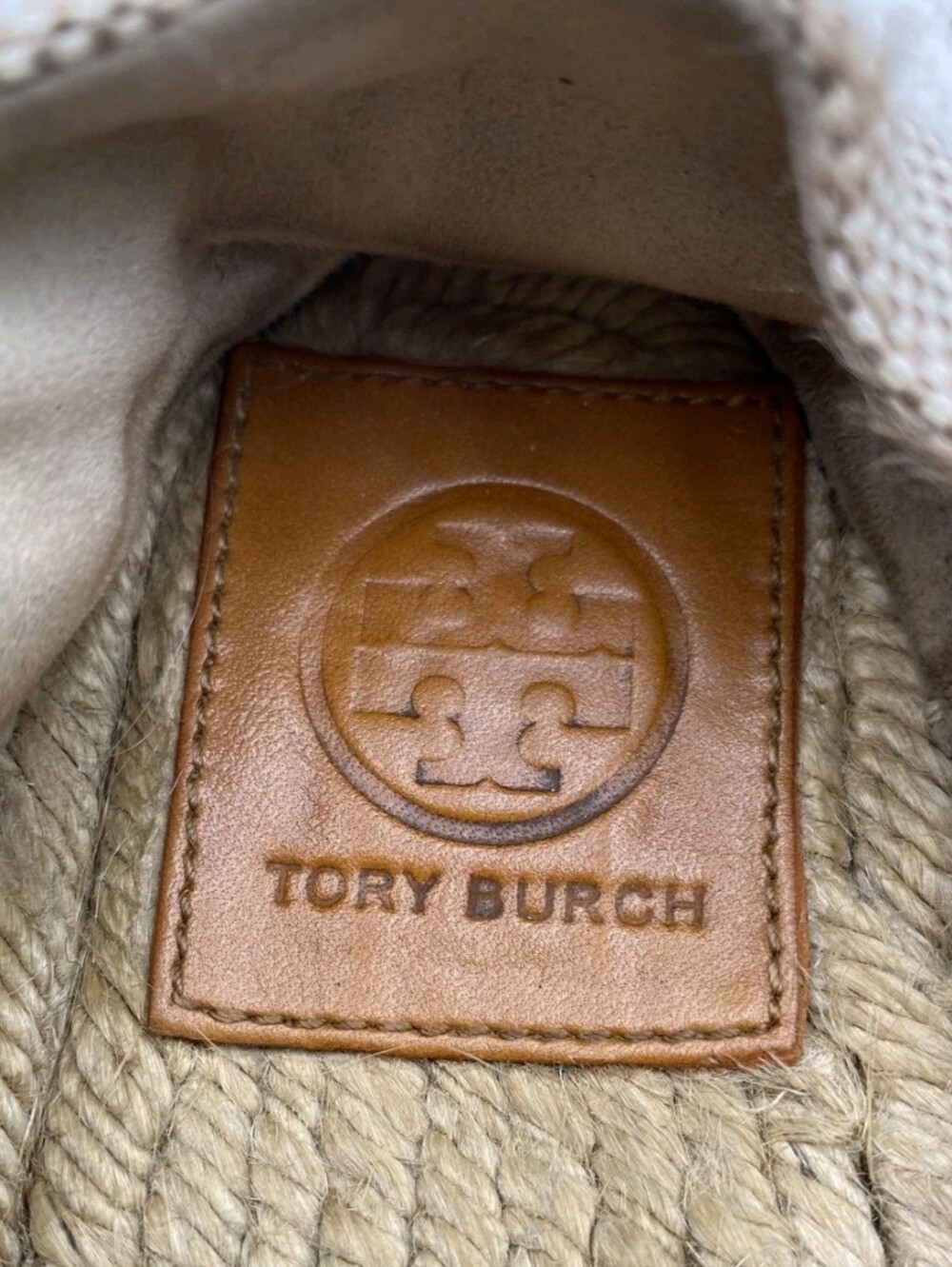 Tory Burch Canvas Flat Espadrille Slip On Tan and White Size 10 Shoes Dustbag - Picture 4 of 8